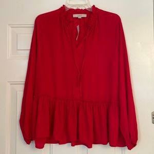 Red Long-sleeve Peplum Top | Size M | Loft